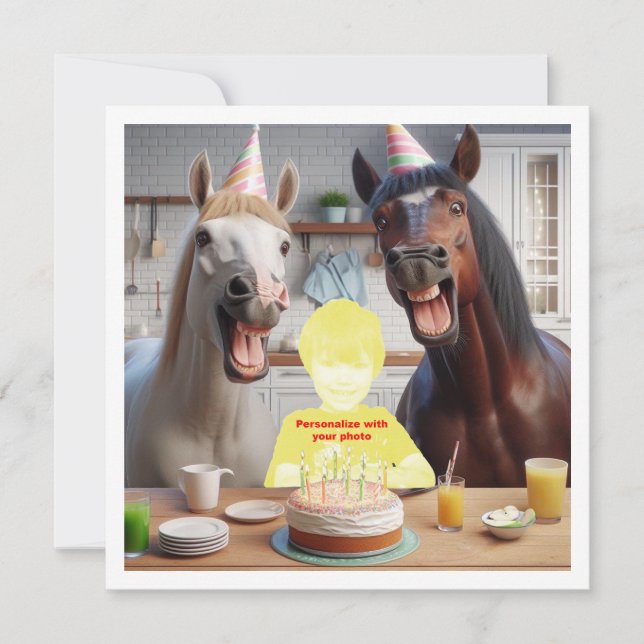 Placera mitt ansikte i bilden, hästar och barn kort (Framsida)