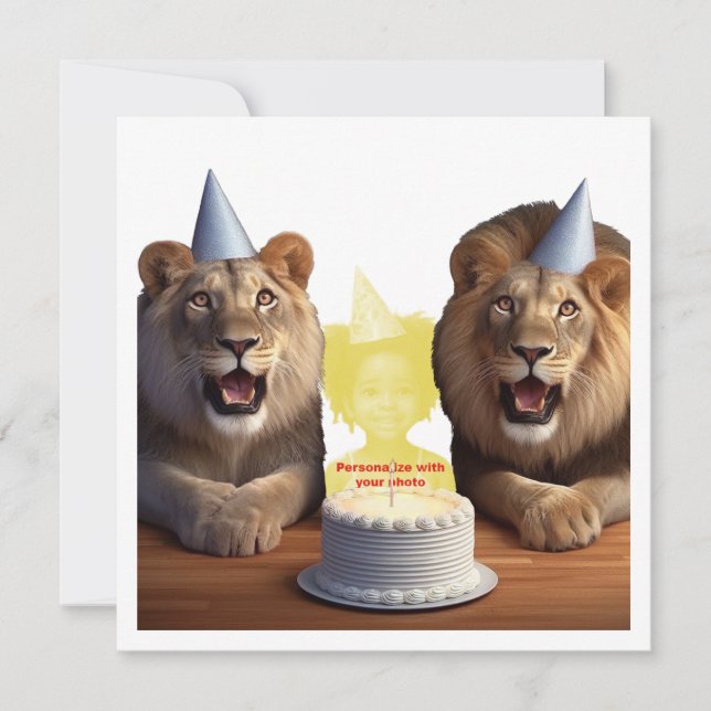 Placera mitt ansikte i bilden, kort med lejon och  (Framsida)