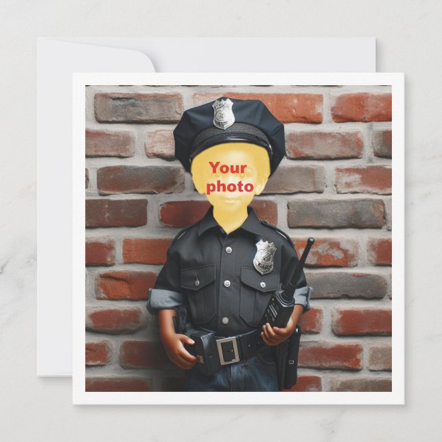 Placera mitt ansikte i bilden, svart polisman kort (Framsida)