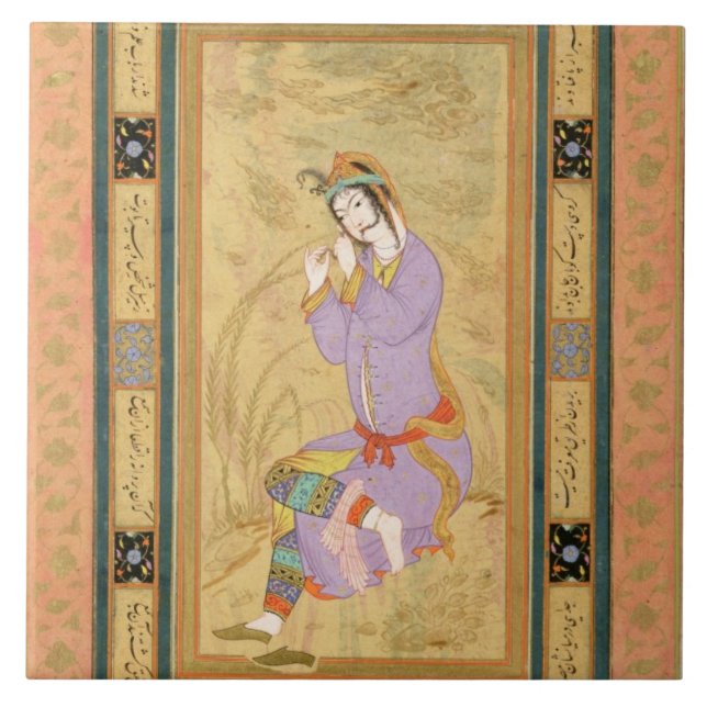 Placerad flicka som krullar henne hår in i kakelplatta (Framsidan)