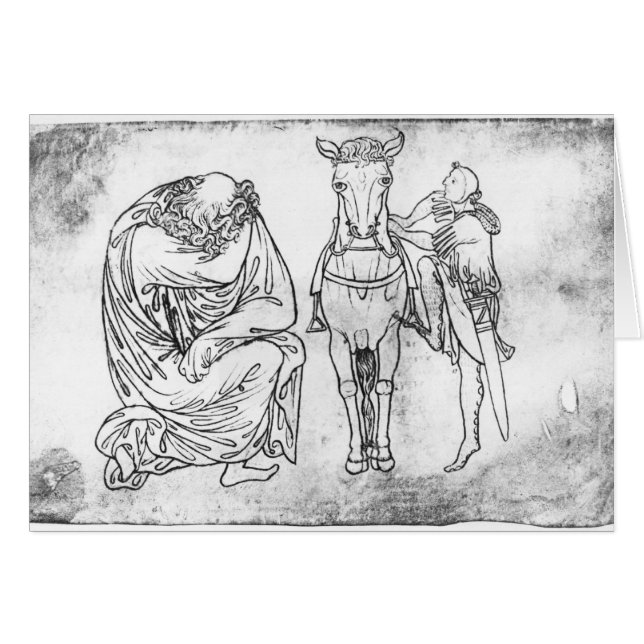 Placerad man, riddarebeslag hans häst hälsningskort (Framsidan Horizontal)