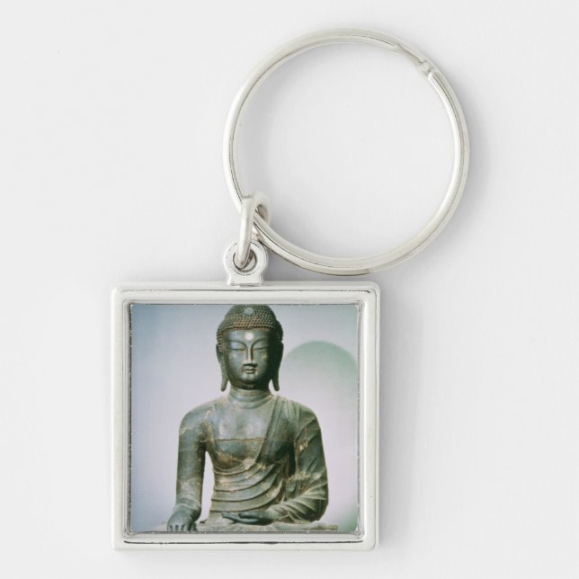 Placerade Sakyamuni Buddha från Ch'ungung-ni Fyrkantig Silverfärgad Nyckelring (Framsidan)