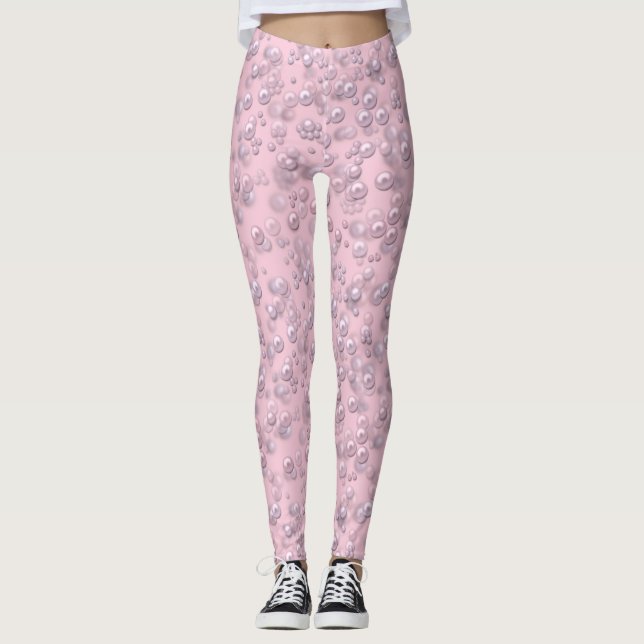 Placerare av pärlor av vit rosa på rosa sammet leggings (Framsida)
