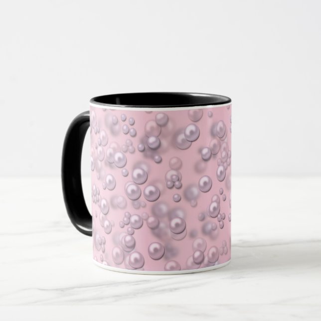 Placerare av vit-rosa pärlor på rosa sammet mugg (Framsida vänster)