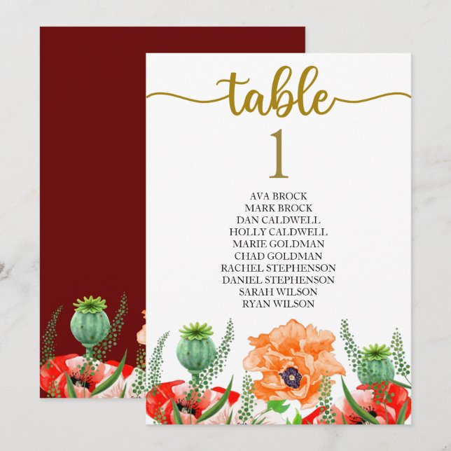 Placeringsplan Bordskort Vacker Kalligrafi (Fram/baksida)