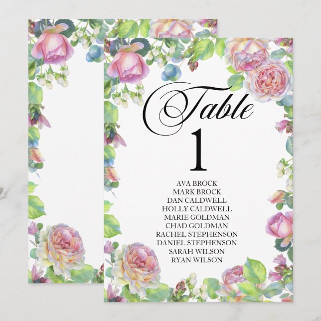 Placeringsplan Bordskort Vacker Kalligrafi (Fram/baksida)