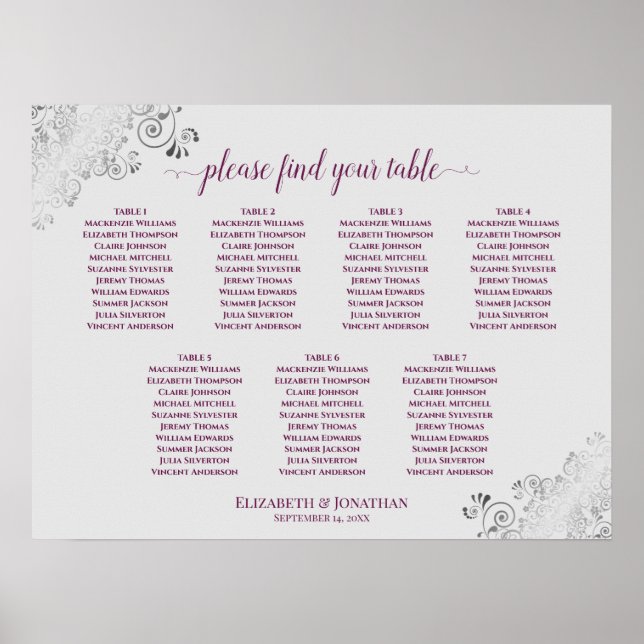 Placeringsschema för Cassis Lila & Grått 7 Bord Br Poster (Framsidan)