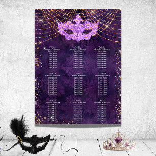 Placeringsschema för maskerad lila glitter 9 bord poster