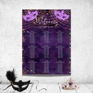 Placeringsschema för maskerad lila glitter 9 bord poster