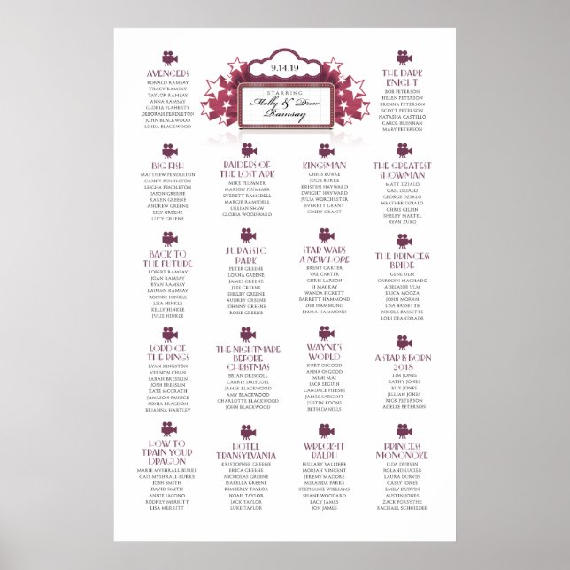 Placeringsschema för Movie Theme Bröllop Poster (Framsidan)