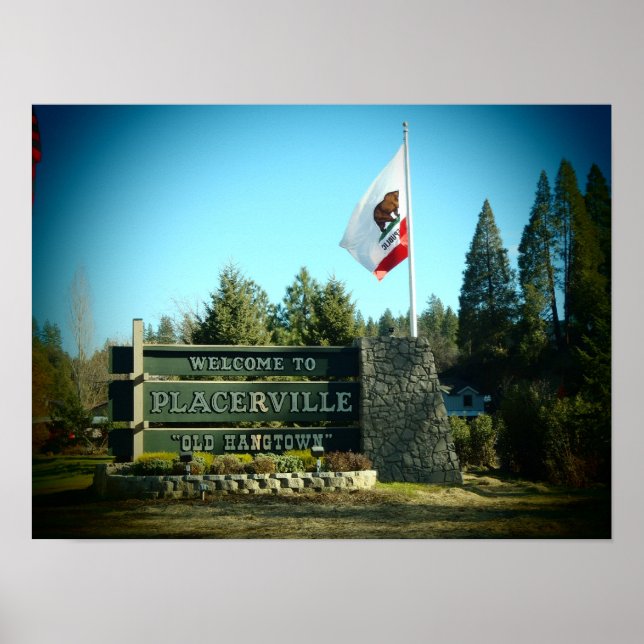 Placerville California flagga town poster utskrift (Framsidan)