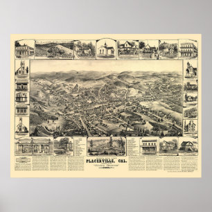 Placerville panorama- karta för CA - 1888 Poster