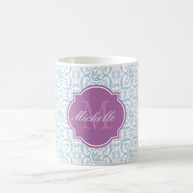 Placid Blue Damask Monogram Mugg (Center)
