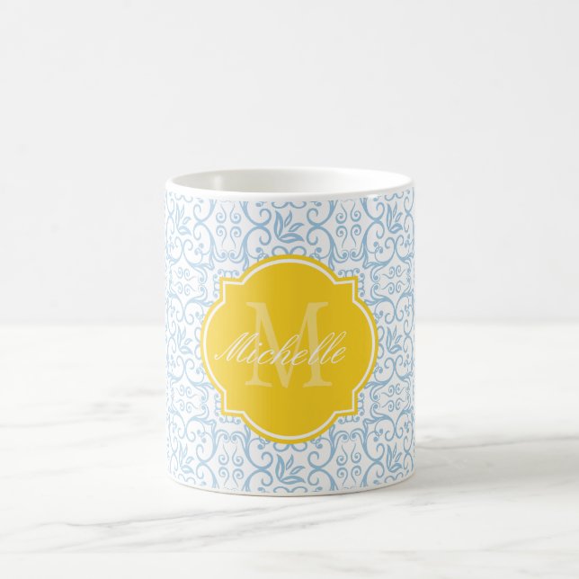 Placid Blue Damask Monogram Mugg (Center)