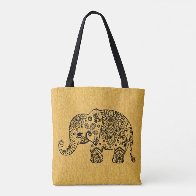 Plack Paisley Elephant på Guld Struktur Tygkasse (Baksida)