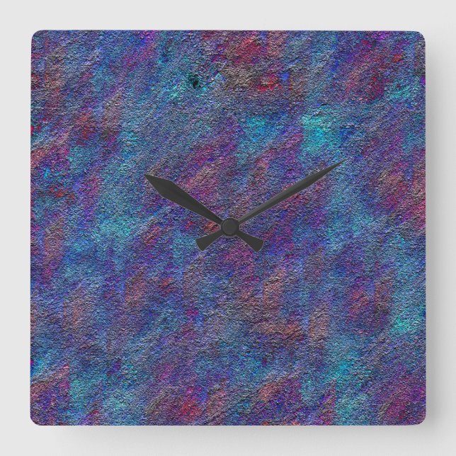 Pläckor av cyan och röd färg fyrkantig klocka (Framsida)