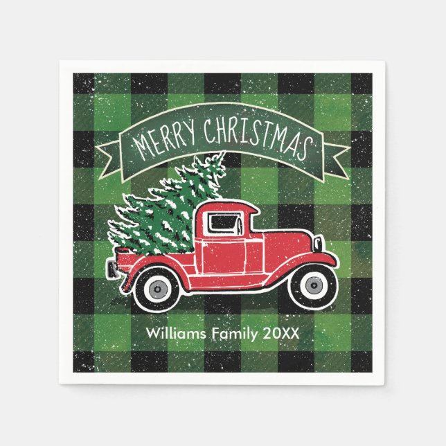 Pläd för buffel för grönt för namn för pappersservett (Framsidan)