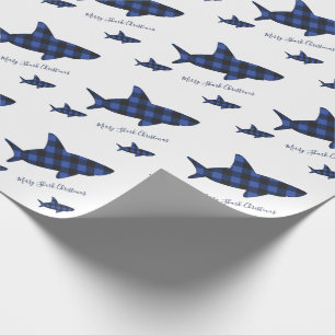 Pläd för buffel för svart för god julhajblått presentpapper