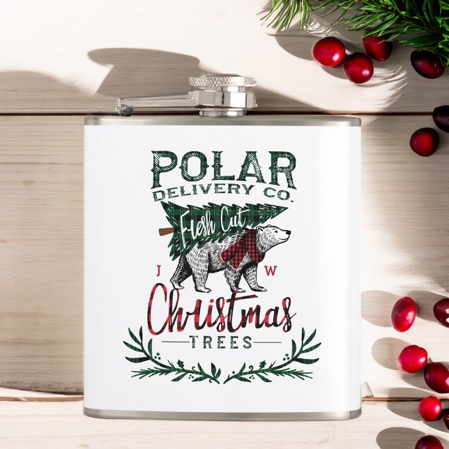 Pläd för julgranar för snitt för Co för polar Fickplunta (Polar Delivery Co Fresh Cut Christmas Trees Plaid Flask)