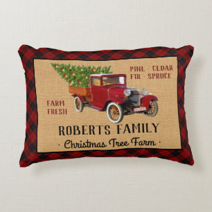 Pläd för lastbil för julgranlantgårdvintage prydnadskudde