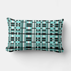 Plade i Aqua, Teal, Black & White Lumbarkudde