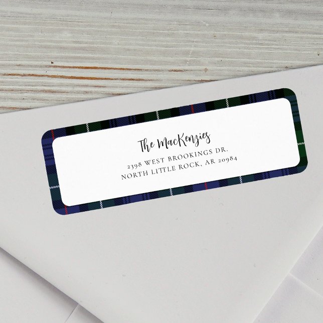 Plade MacKenzie Tartan Family Returadress Etikett (Mackenzie Tartan Christmas Return Address Label)
