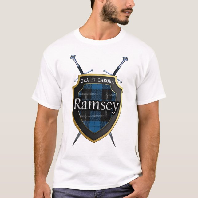 Plädet för den klanRamsey Ramsay tartanen skyddar T-shirt (Framsida)
