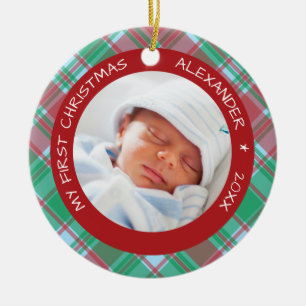Plädmig baby första foto för jul julgransprydnad keramik