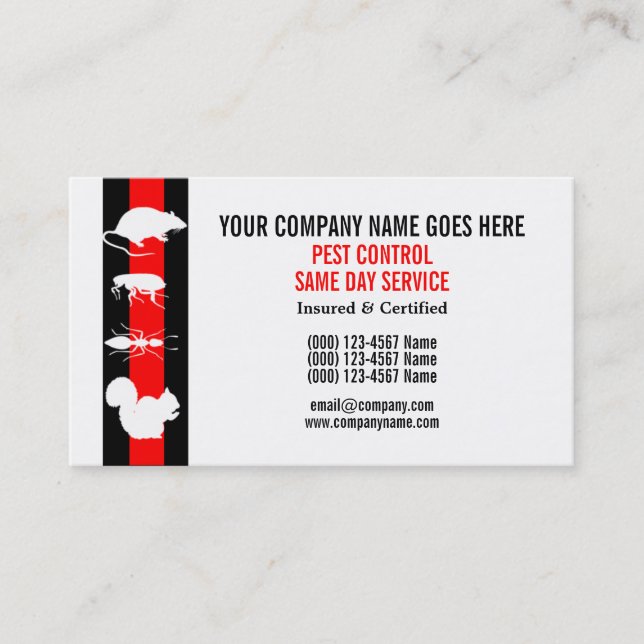 Plågaohyran kontrollerar personifierar visitkort (Framsida)