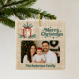 Plagg med röd fotobeige-burk för god jul julgransprydnad keramik