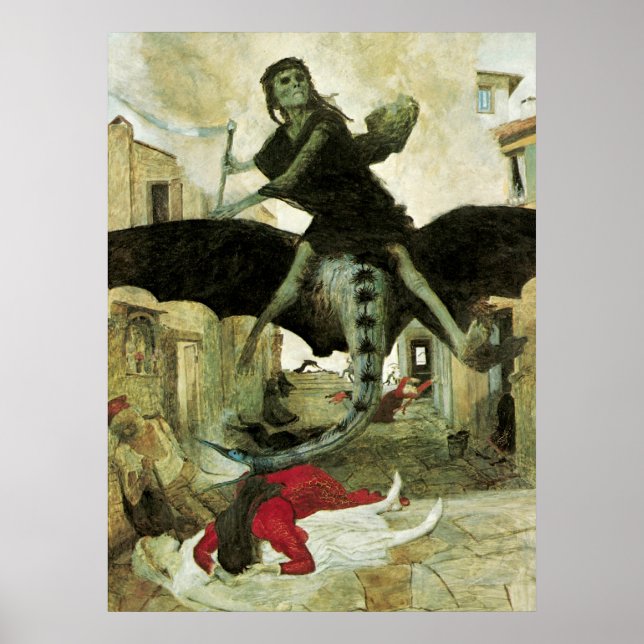 Plague av Arnold Bocklin, Vintage Symbolism Poster (Framsidan)