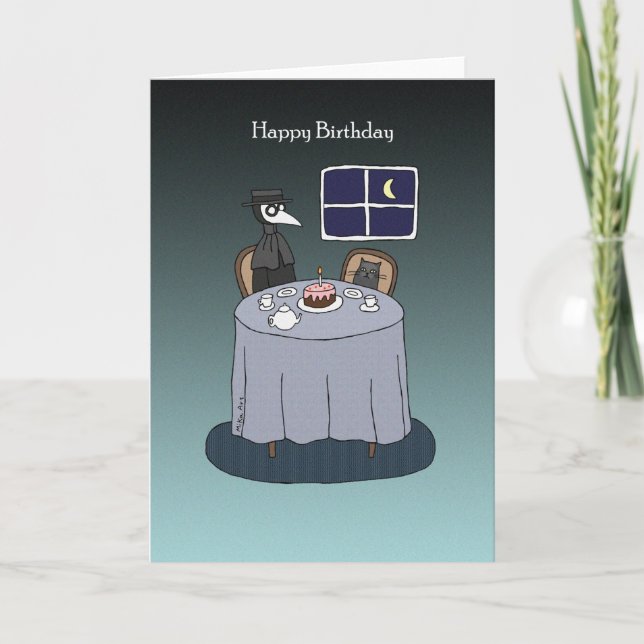 Plague Doktor med Black Cat Funny Goth Birthday Kort (Framsida)