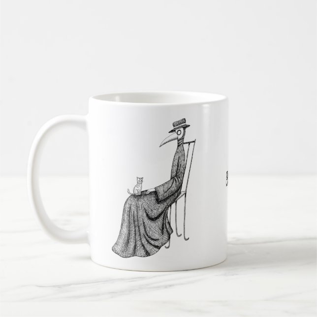 Plague Doktor med Cat Goth Art Personlig namn Kaffemugg (Vänster)