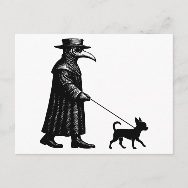 Plague Doktor Walking Chihuahua Helg Vykort (Framsida)