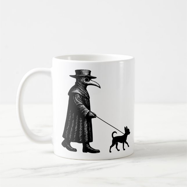 Plague Doktor Walking Chihuahua Kaffemugg (Vänster)
