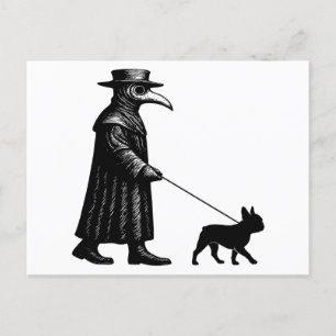 Plague Doktor Walking Frenchie Helg Vykort