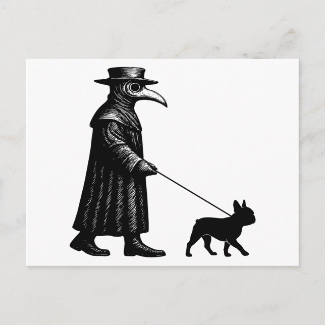Plague Doktor Walking Frenchie Helg Vykort (Framsida)