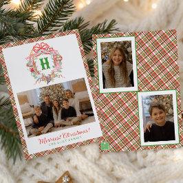 Plaid 12 Days of Christmas Monogram Crest Foto Julkort