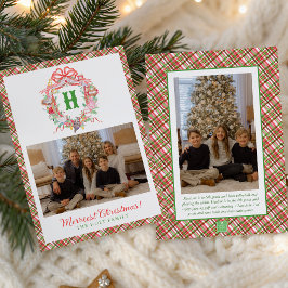 Plaid 12 Days of Christmas Monogram Crest Foto Julkort