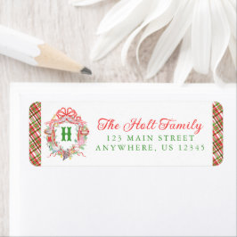 Plaid 12 Days of Christmas Monogram Crest Foto Returadress Etikett
