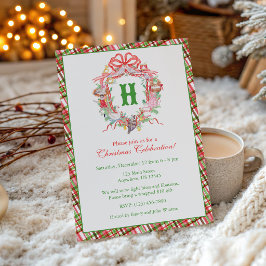Plaid 12 Days of Christmas Monogram Crest Party Inbjudningar