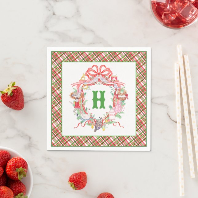 Plaid 12 Days of Christmas Monogram Krön Pappersservett (Insitu)