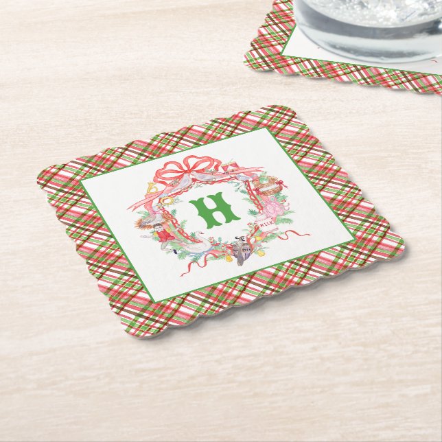Plaid 12 Days of Christmas Monogram Krönika Underlägg Papper (Vinklad)