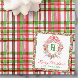 Plaid 12 Days of Christmas Monogram Kröningsvapen Anteckningskort