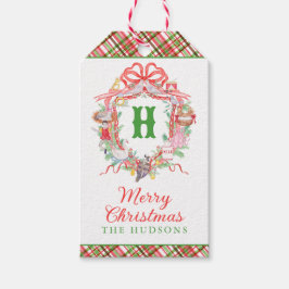 Plaid 12 Days of Christmas Monogram Kröningsvapen Presentetikett