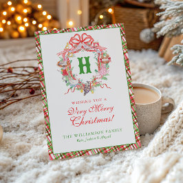 Plaid 12 Days of Christmas Monogram vapen Julkort