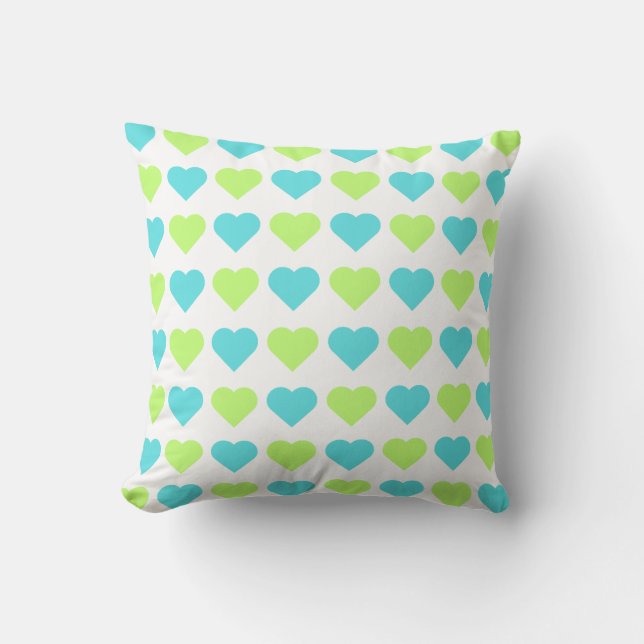Plaid and Hearts Blue Yellow Pattern with white Kudde (Framsida)