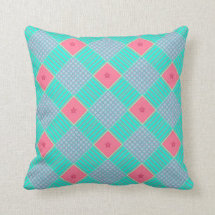 Plaid Aqua, Lavender, Rosa med Stars Pillow Kudde