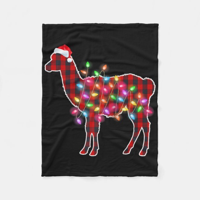 Plaid Buffalo Llama Christmas Pajamas Xmas Lights  Fleecefilt (Framsidan)