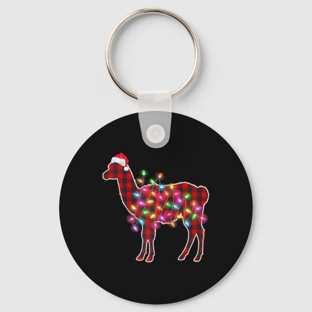 Plaid Buffalo Llama Christmas Pajamas Xmas Lights  Nyckelring (Framsida)